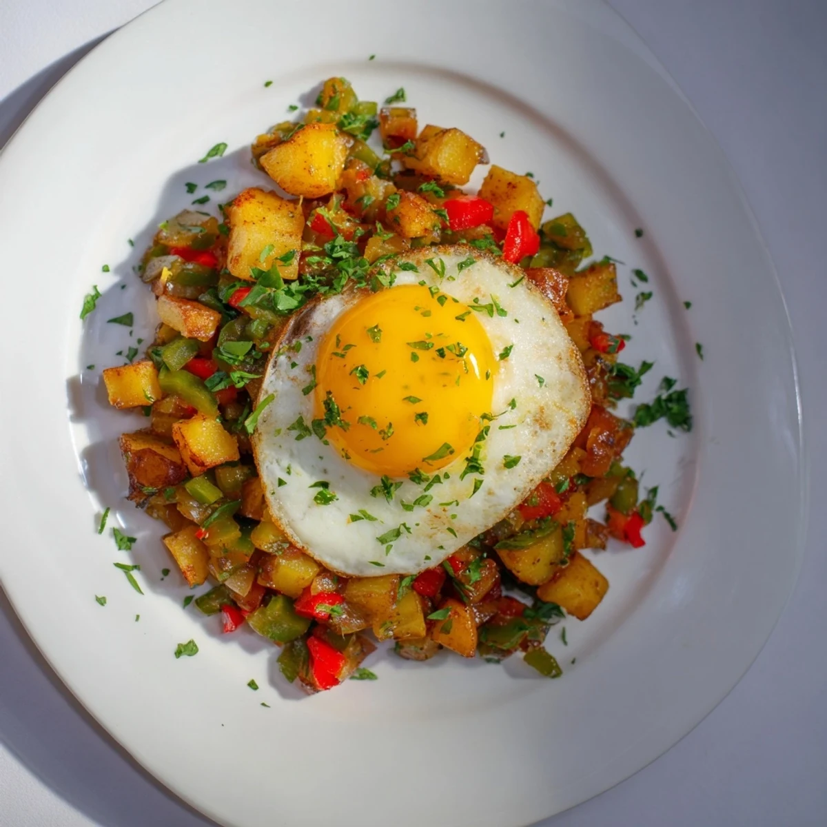 Golden Simple Skillet Egg and Potato Hash, a savory meal with tender potatoes and perfectly cooked eggs.