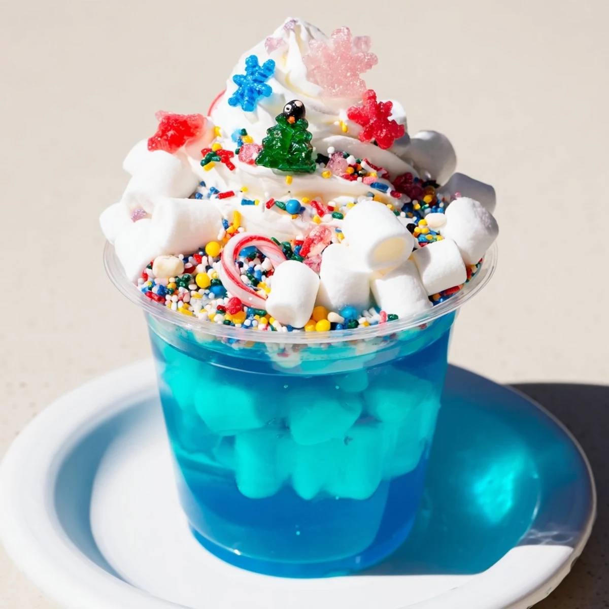 Homemade Snow Globe Jello Cups show whimsical layers, a family favorite perfect for any holiday celebration.
