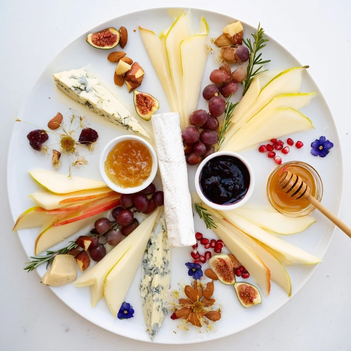 Festive Star of Bethlehem Cheese Platter featuring artisanal cheeses, grapes, and almonds, ready to serve and enjoy.