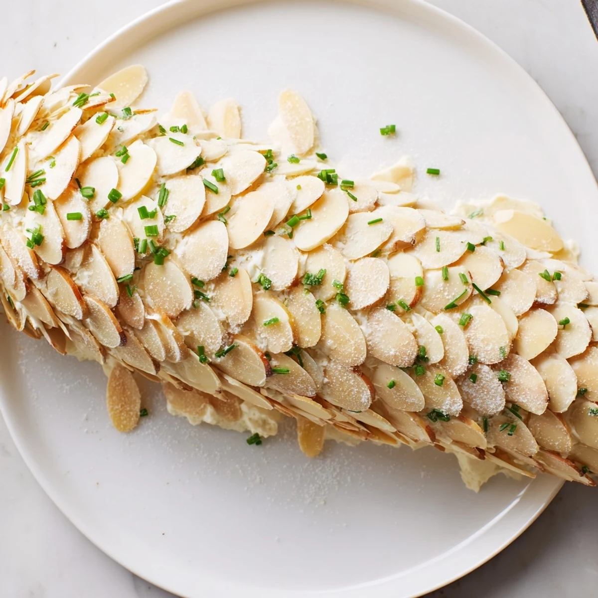A close-up of the snowy Pinecone Centerpiece, ready for a holiday spread on a white platter.