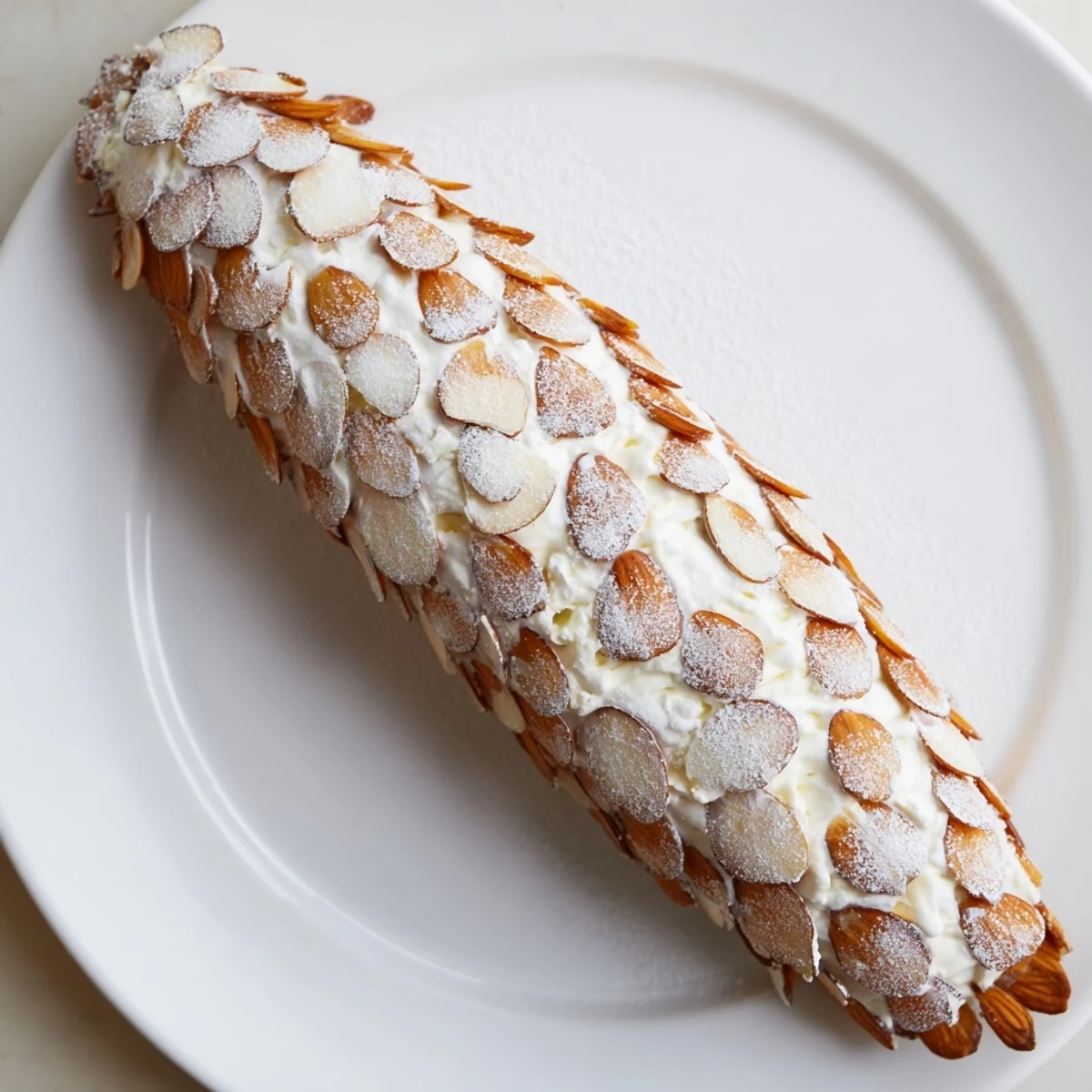 Snowy Pinecone Centerpiece: Festive appetizer with almond scales, grapes, and a dusting of powdered sugar.