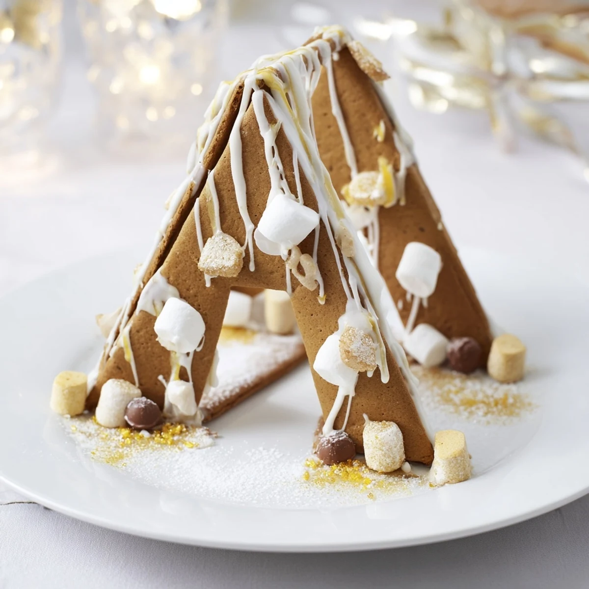 Festive gingerbread house frame, filled with assorted candies, will be the delightful dessert showstopper.