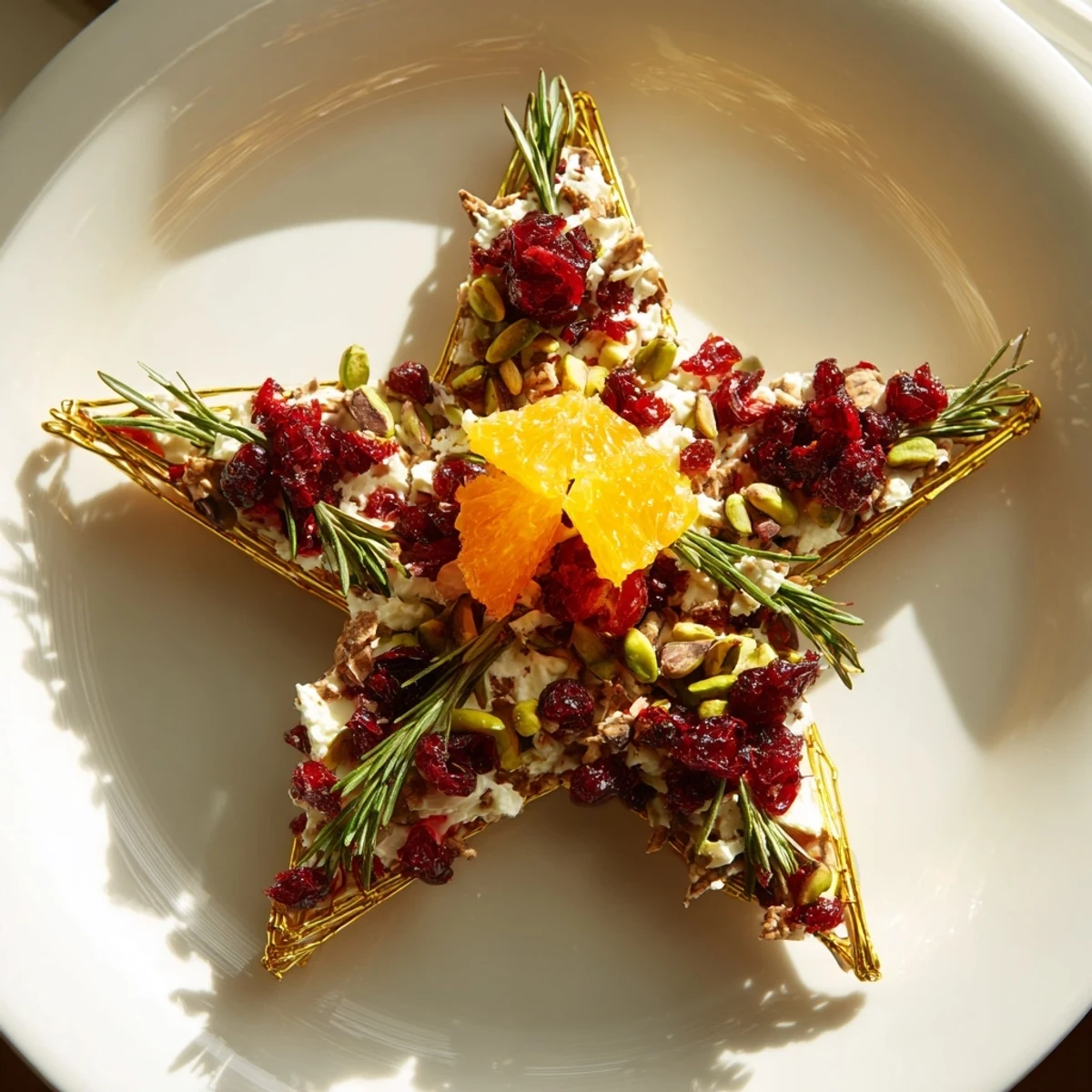 Cranberry Christmas Star: Imagine a golden, star-shaped appetizer with bursting cranberry jewels and creamy cheese.