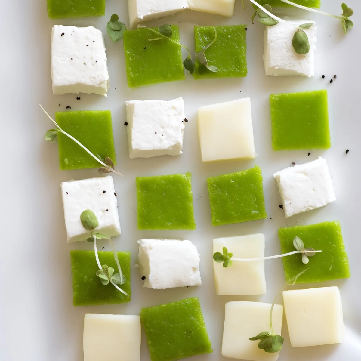 Beautiful overhead shot of The Checkerboard Garden, ready to serve with crackers and chilled.
