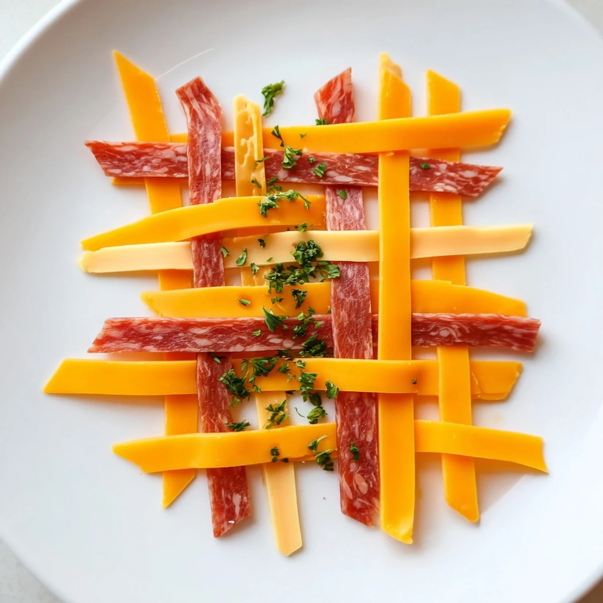 Savory The Tartan Plaid appetizer, a visually stunning charcuterie board centerpiece with jerky and cheese.