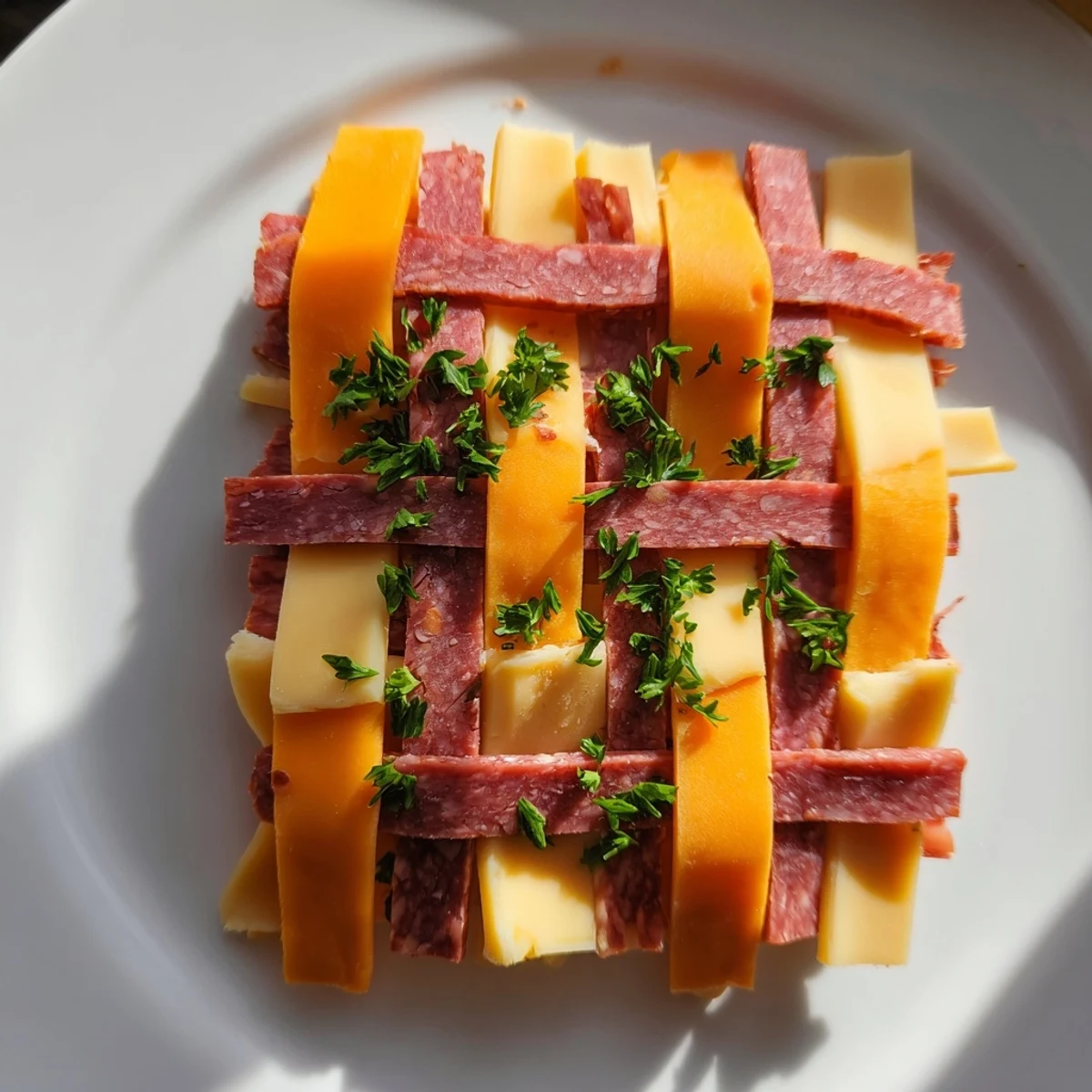 This beautiful The Tartan Plaid features woven jerky and cheese strips in a delightful, gluten-free snack.