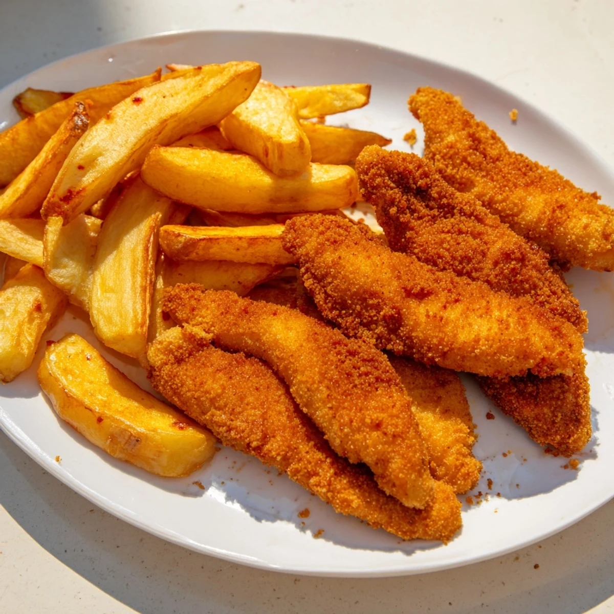 Crunchy baked or air-fried crispy onion chip chicken tenders, a delicious family meal.