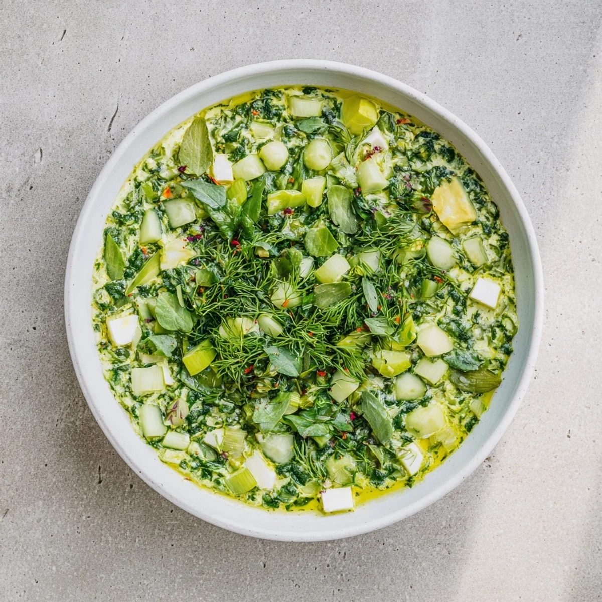 Creamy Green Goddess Cabbage Dip, a refreshing appetizer, speckled with vibrant greens and feta.