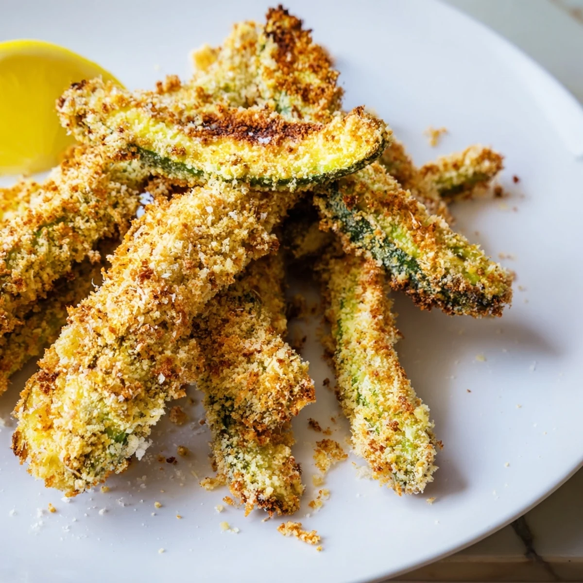 Crispy baked avocado fries freshly baked to perfection, a delicious vegetarian appetizer option.