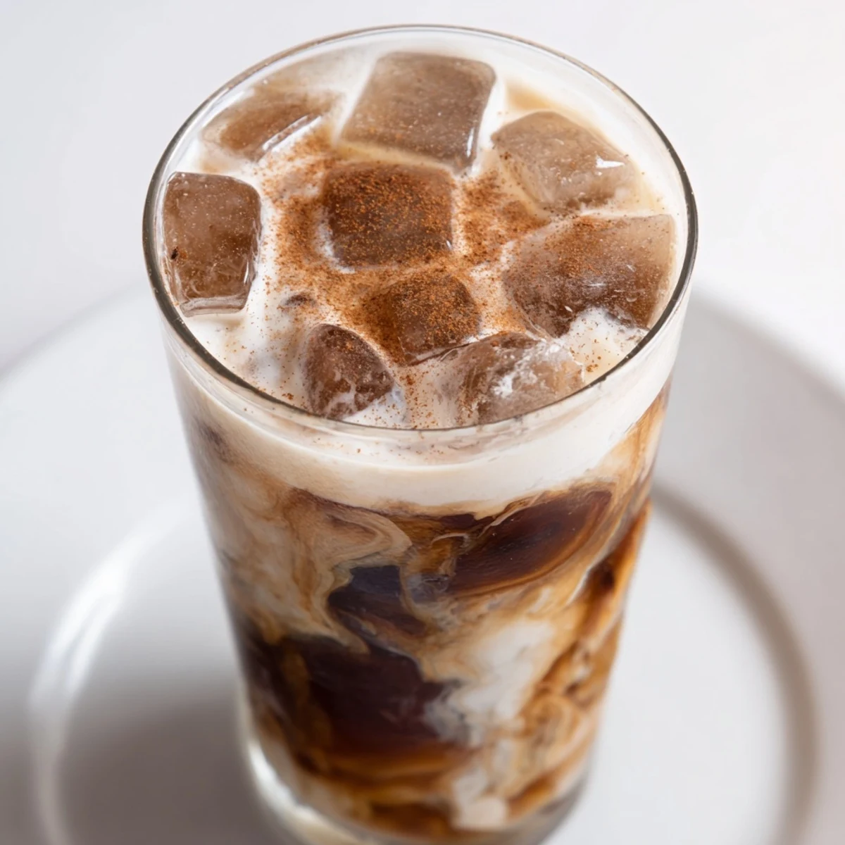 Frothy Iced Brown Sugar Oat Latte, a creamy vegan coffee drink over ice, ready to refresh!