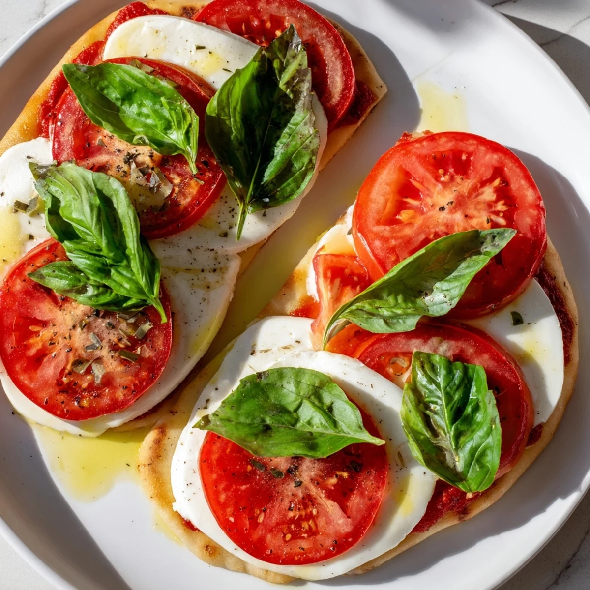 Golden, bubbly Quick Margherita Naan Pizza, a delightful Italian-Indian fusion meal, ready to serve.