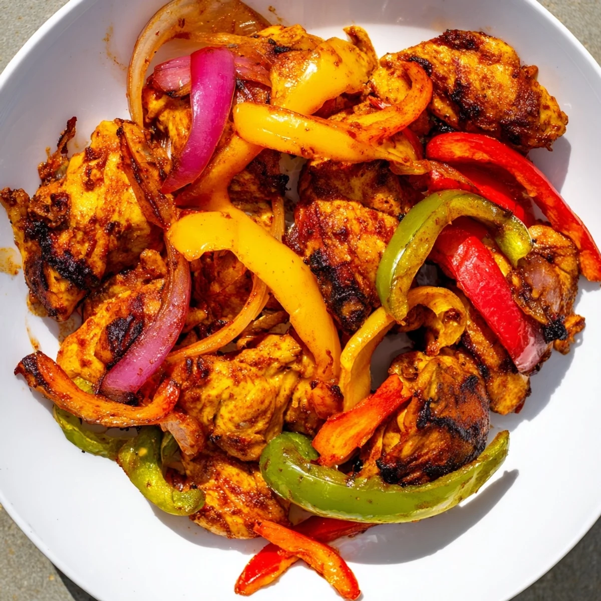 Enjoy this delicious Chicken Fajita Sheet Pan recipe featuring golden-brown bell peppers, perfect for a family dinner.