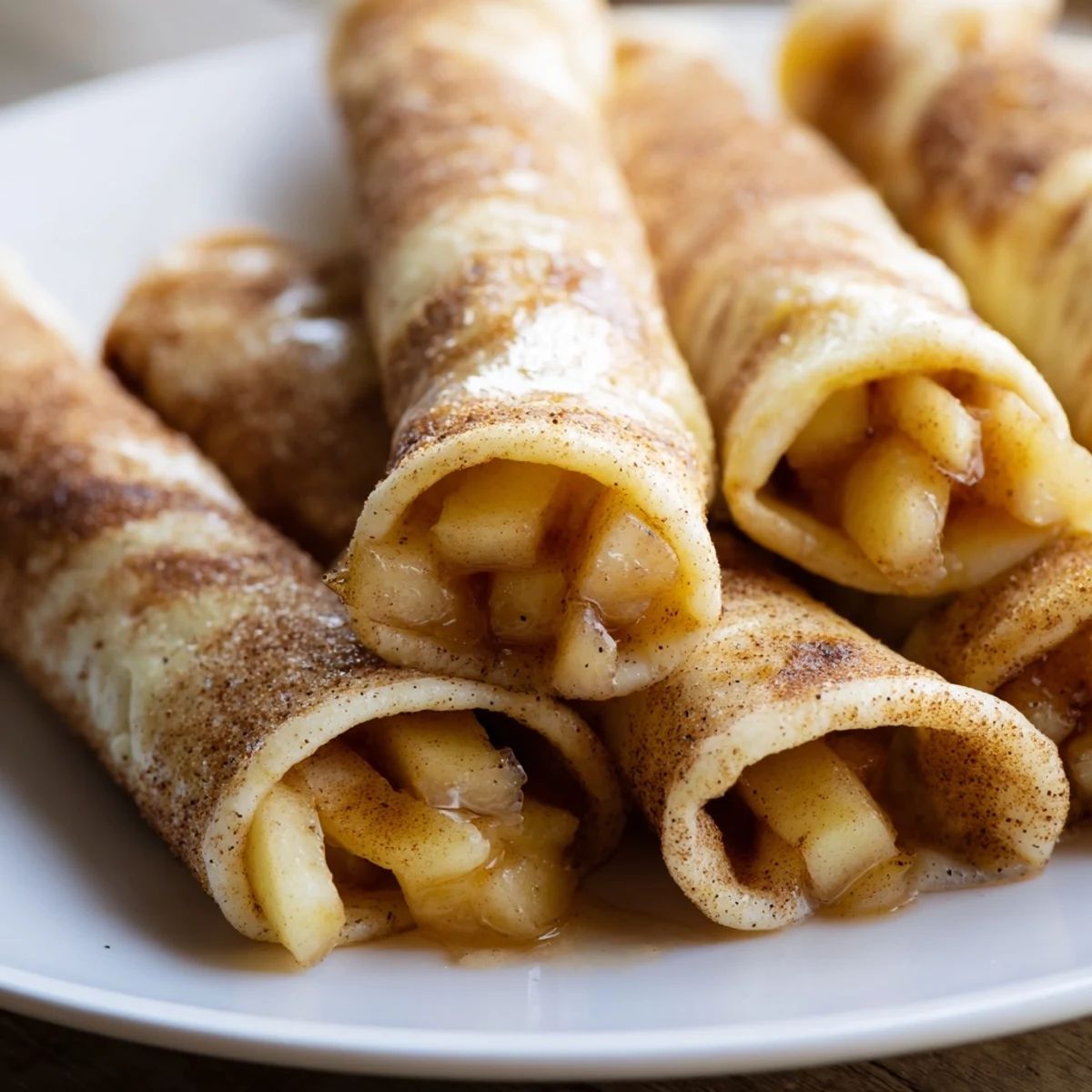 Warm, sweet Apple Pie Roll-Ups, perfect dessert, offering a comforting aroma with a side of vanilla ice cream.