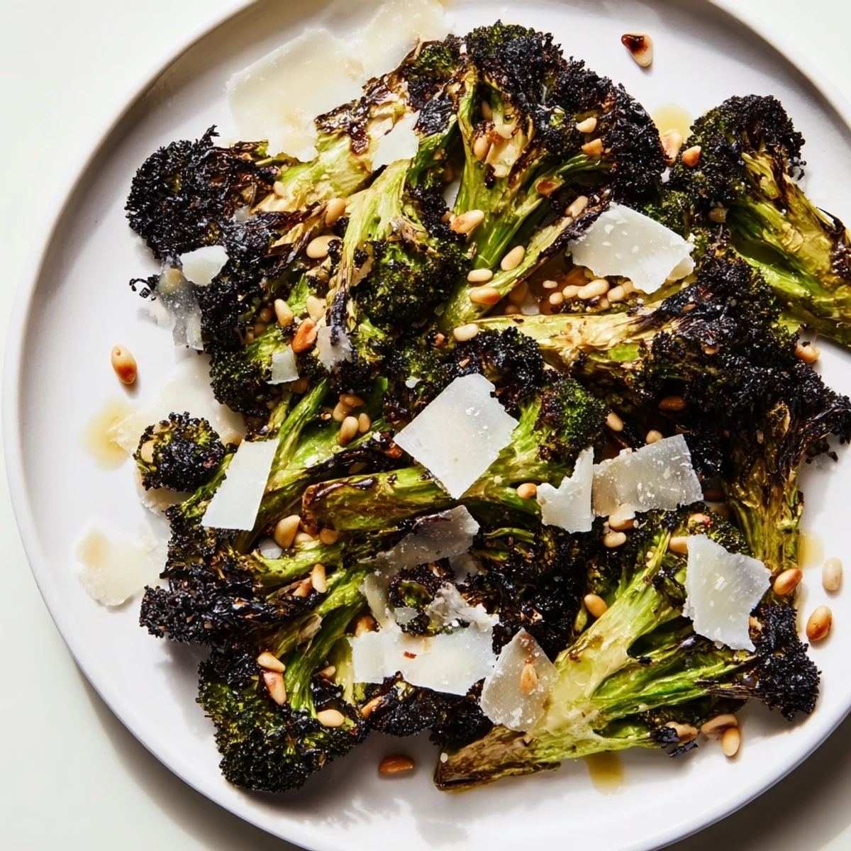 Smoky edges on the beautiful Charred Broccoli Salad, Parmesan cheese sprinkled for a savory finish.