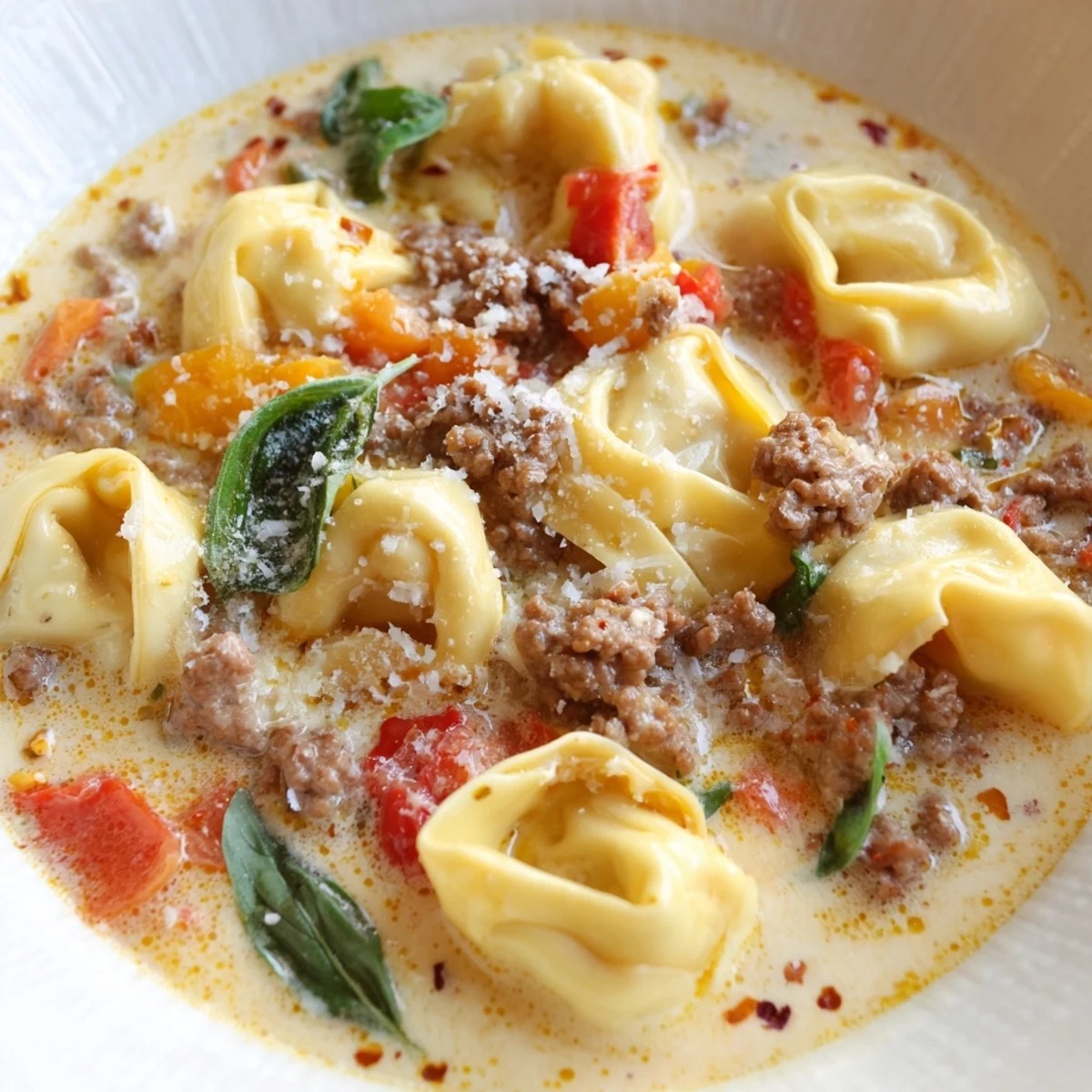 Savory Tortellini Beef Soup, a rich and creamy Italian-American classic, perfect for a warming meal.