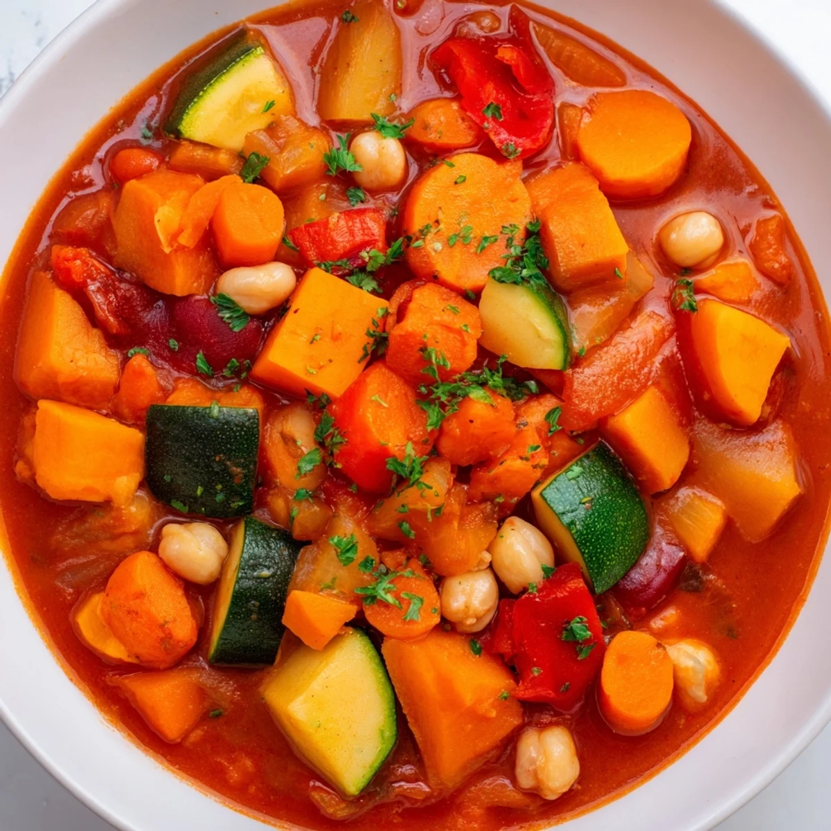Enjoy a spoonful of flavorful Hearty Vegan Sweet Potato Stew, packed with delicious beans and spices.