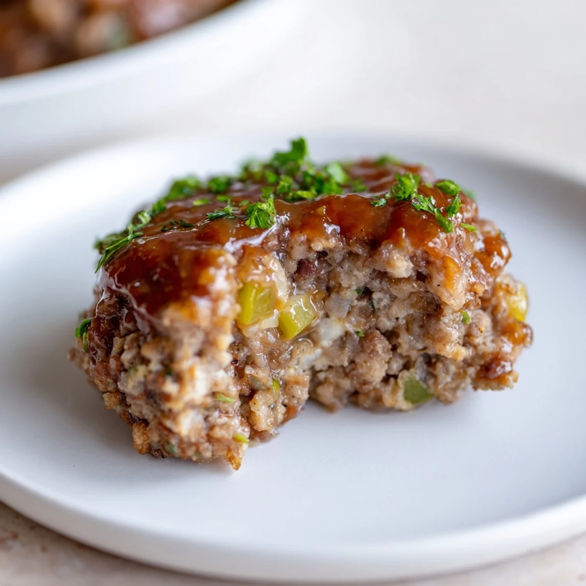 Golden-brown mini meatloaf bites, glistening with maple-mustard glaze, ready to serve and enjoy.