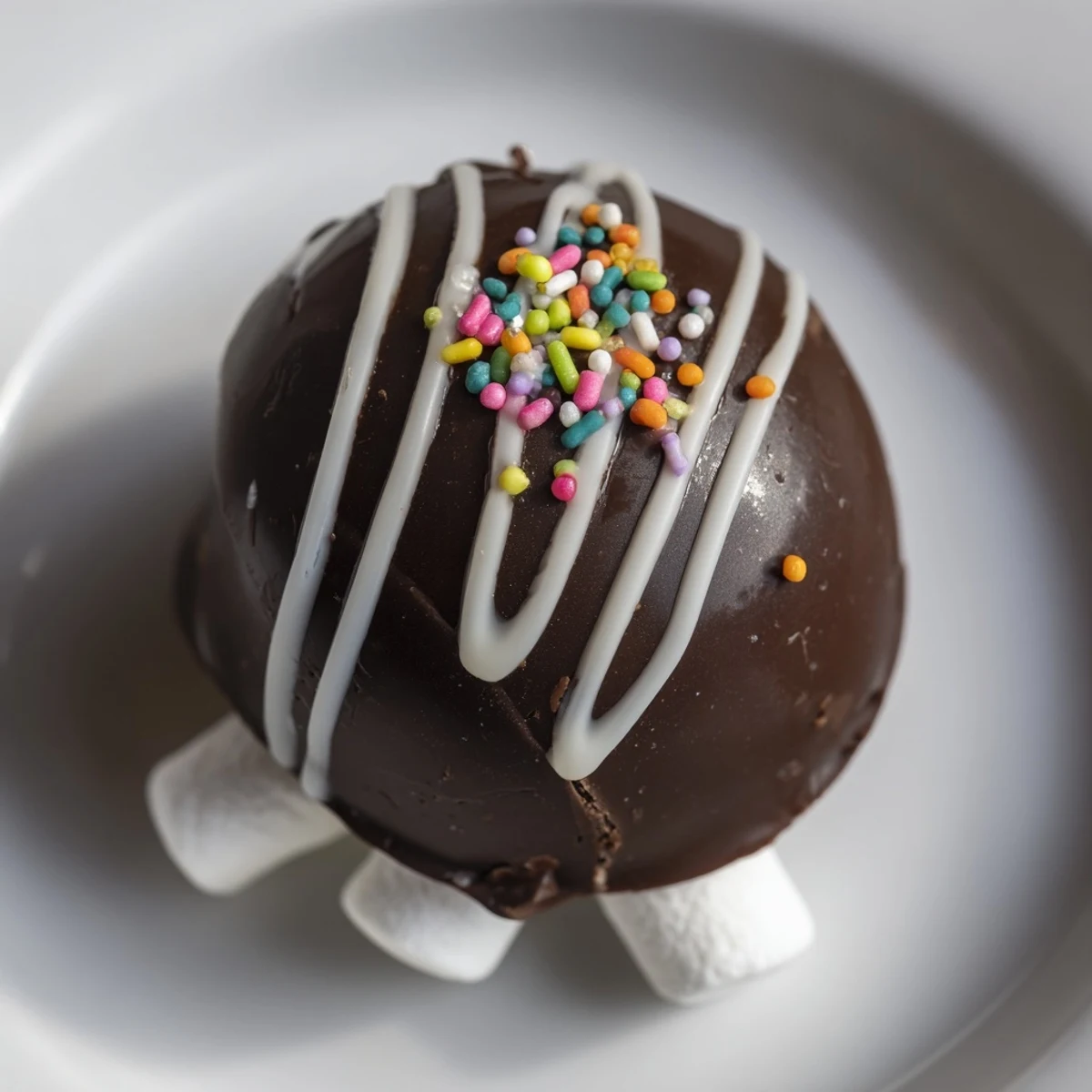 These decadent Hot Chocolate Bombs with marshmallows and cocoa powder waiting to be melted into warm milk.  