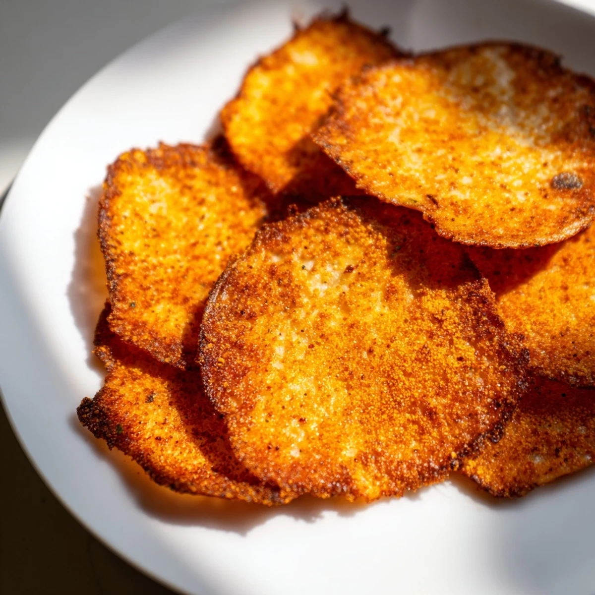 Golden-brown, crispy Cottage Cheese Chips baked to perfection and seasoned with garlic, paprika, and black pepper.