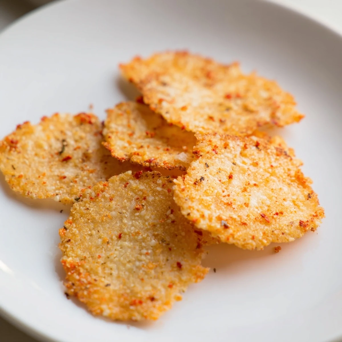 Enjoy Cottage Cheese Chips fresh from the oven, a perfect high-protein, vegetarian snack for any occasion.