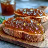 A jar filled with vibrant dandelion jelly, offering a bright, honey-like flavor perfect for breakfast or dessert.