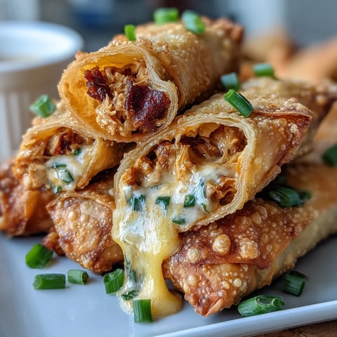 Golden Buffalo Chicken Dip Egg Rolls sit on a cooling rack after frying, showing crunchy, golden-brown wrappers.