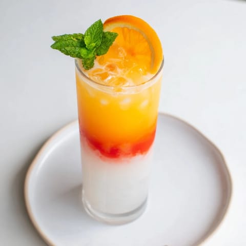Enjoy the beautiful layers of the Alpine Sunrise, a non-alcoholic drink for sunny days.