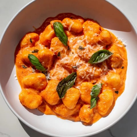 A one-pan delight: Creamy Tomato Gnocchi, ready in 30 minutes, smells of garlic and herbs.