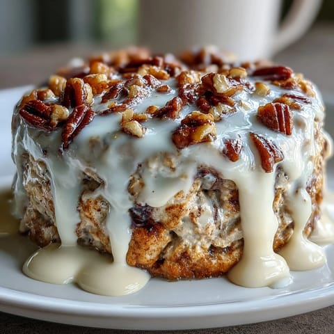 High-protein cinnamon roll overnight oats layered with Greek yogurt and chia seeds, chilled overnight for a thick, satisfying texture.  