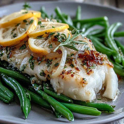 Tender tilapia and green beans baked in lemon-garlic marinade, wrapped in foil for a quick, flavorful meal.