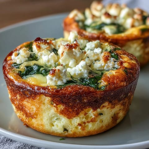 Keto spinach and feta egg muffins baked to golden perfection with fluffy eggs and savory cheese.  