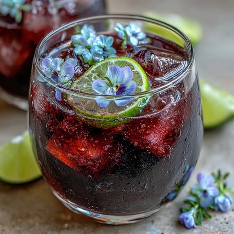 Refreshing black currant gin cocktail recipe with premium gin, tangy lime juice, and sparkling soda water.