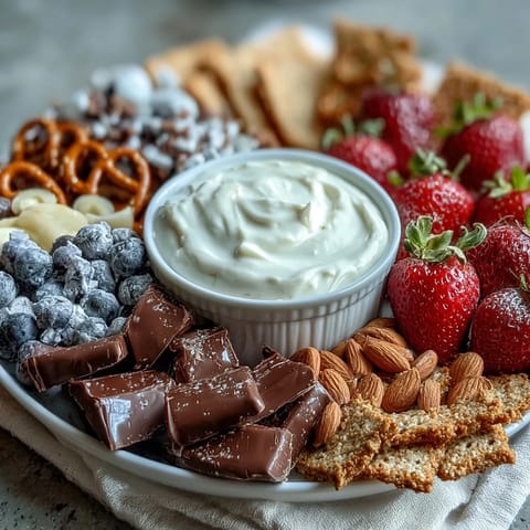 Vibrant strawberry snack board featuring sweet fruits, crunchy pretzels, and a tangy yogurt dip for Galentines gatherings.