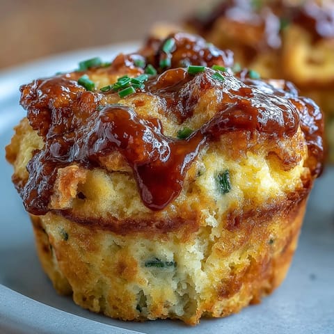 Golden BBQ baby shower cornbread muffins with swirls of smoky sauce and melted cheddar cheese, perfect for festive gatherings.