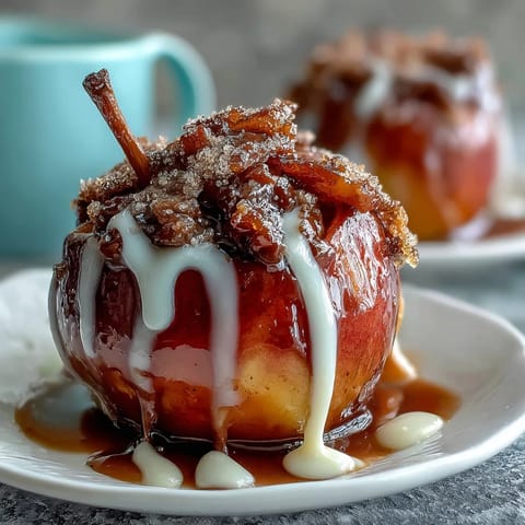 Classic red candy apples shine with a bright candy coating and a delicate white chocolate drizzle, perfect for festive fall gatherings.  