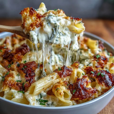 One-pot cheesy pasta bake with bubbling mozzarella and cheddar in a rich tomato sauce, baked until golden and gooey.