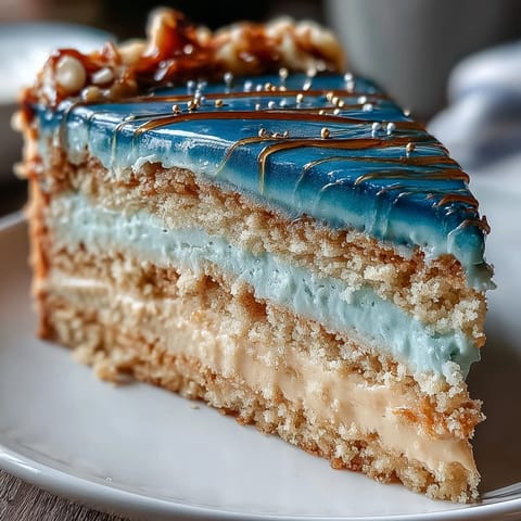 Graduation cake for boys in dark blue and gold ombre layers with smooth vanilla buttercream frosting and elegant gold leaf accents.