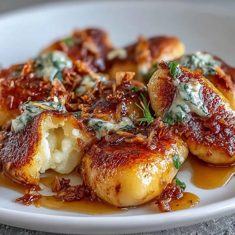 Golden brown butter sage gnocchi with crispy sage leaves, served in a rustic skillet for a comforting vegetarian dinner.  