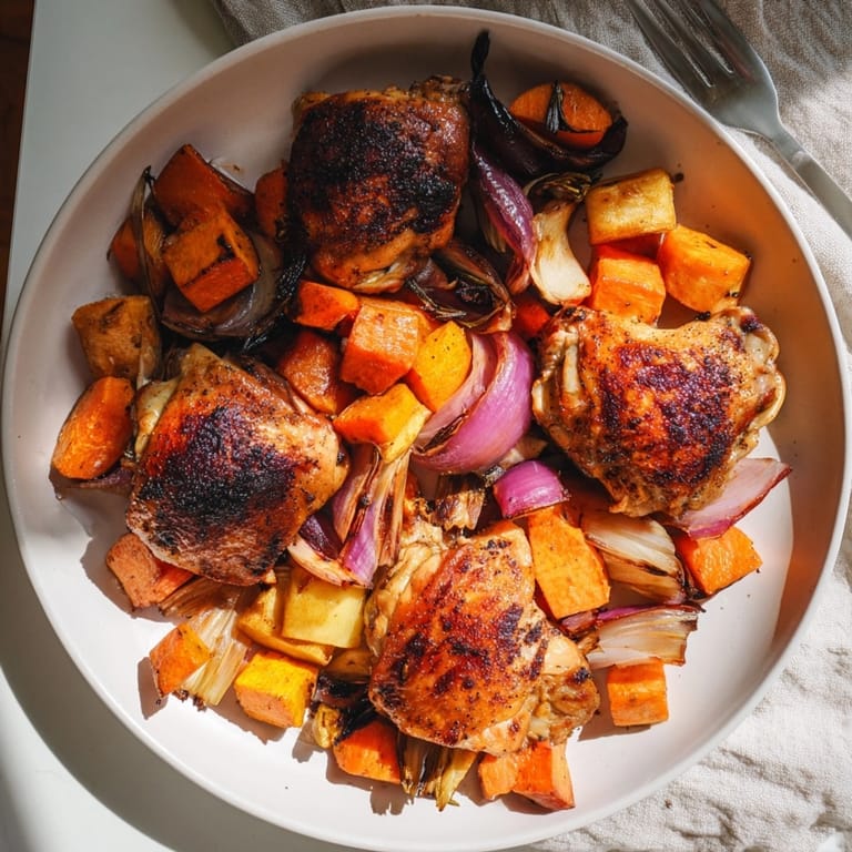 Close-up: Glazed Honey-Glazed Chicken with Root Vegetables bubbling, offering a savory-sweet feast.