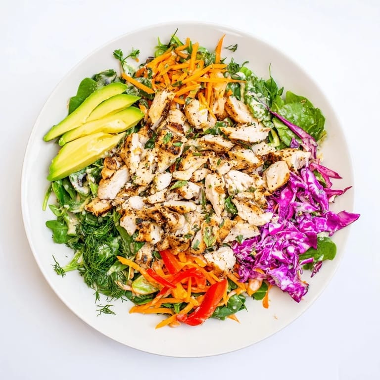 Close up shows a Poppy-Inspired Chicken Salad Wrap cut open, revealing chicken and vibrant veggies.