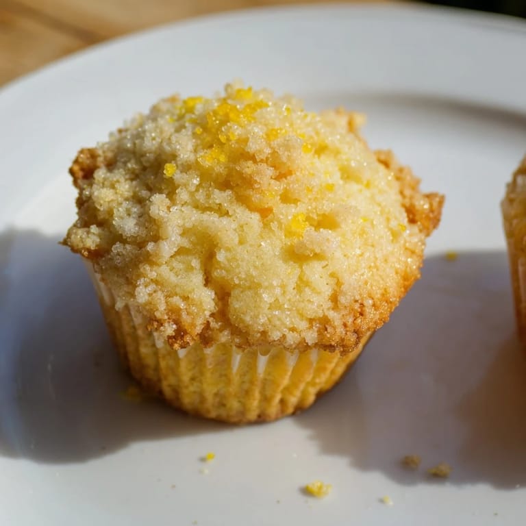 A close-up of light and airy Simple Sweet Lemon Zest Muffins, showcasing a delicate, tender crumb texture.