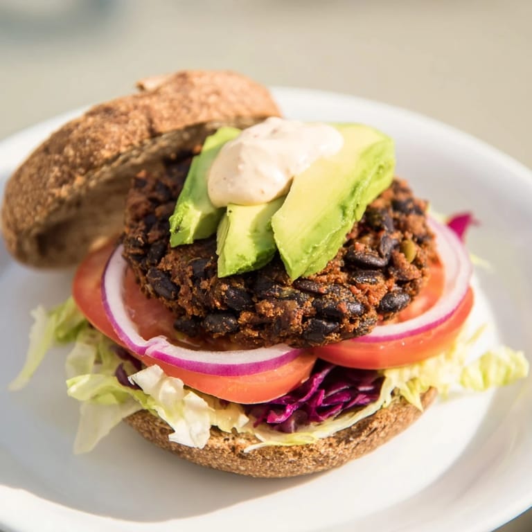 Deliciously stacked Zesty Weeknight Black Bean Burgers with layers of flavor, perfect for a quick, wholesome meal.