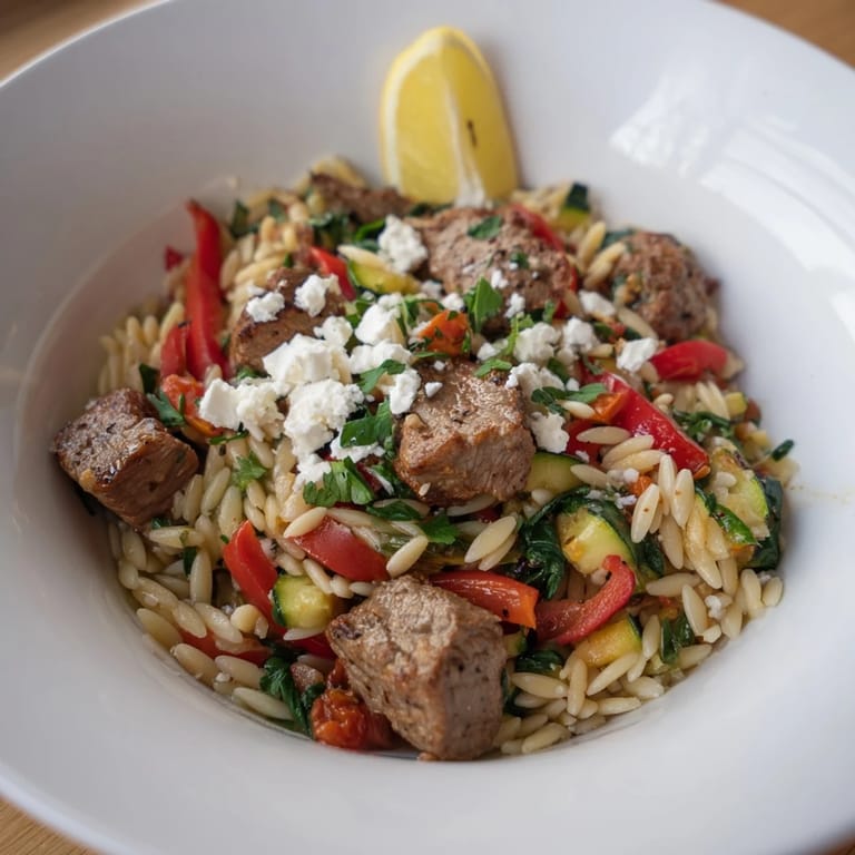 Imagine the savory aroma of this Smoky Mediterranean Lamb and Orzo Supper, ready for a comforting dinner.