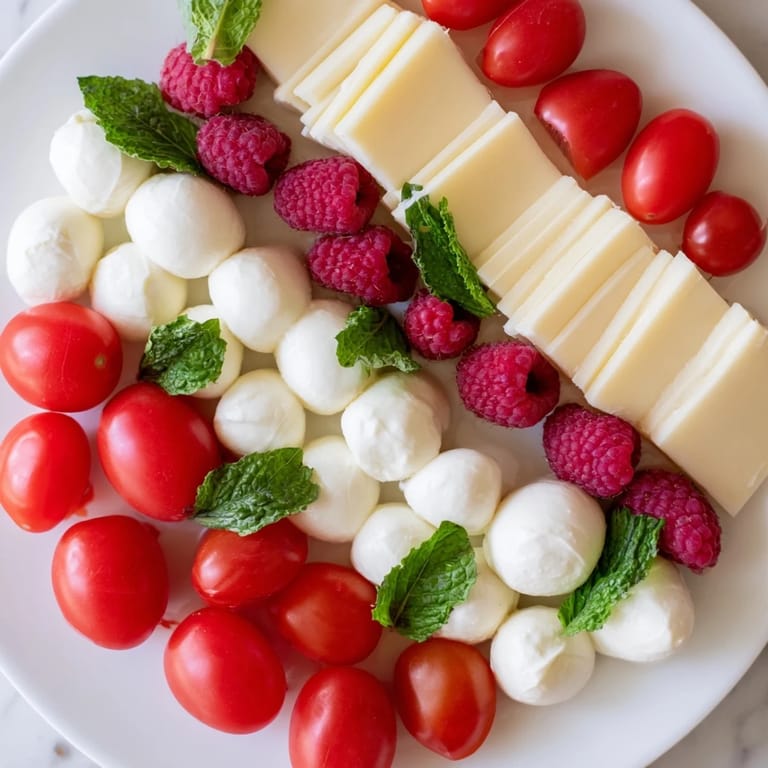 A beautifully arranged Peppermint Stripe Celebration, showcasing red and white ingredients on a party platter.