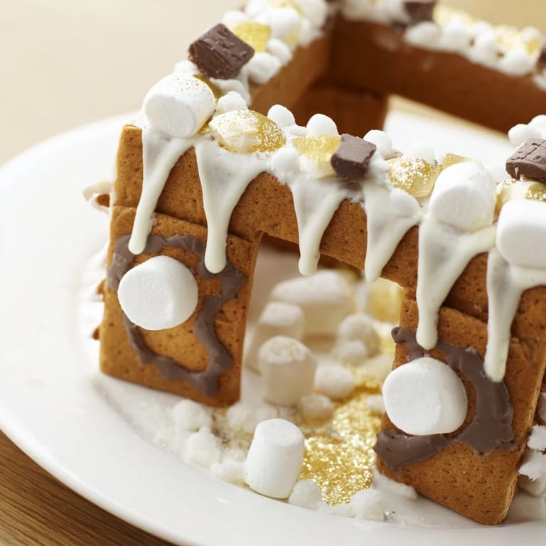 Imagine the aroma: a gingerbread house frame, beautifully iced, ready to surround delicious holiday desserts.