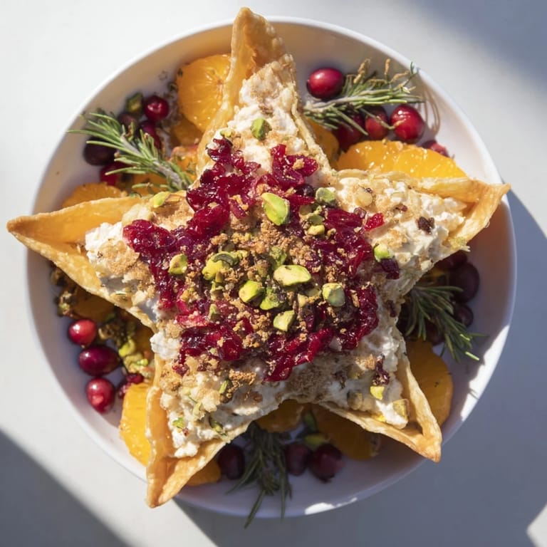 This Cranberry Christmas Star appetizer presents a beautiful star shape, ready for a festive holiday table.
