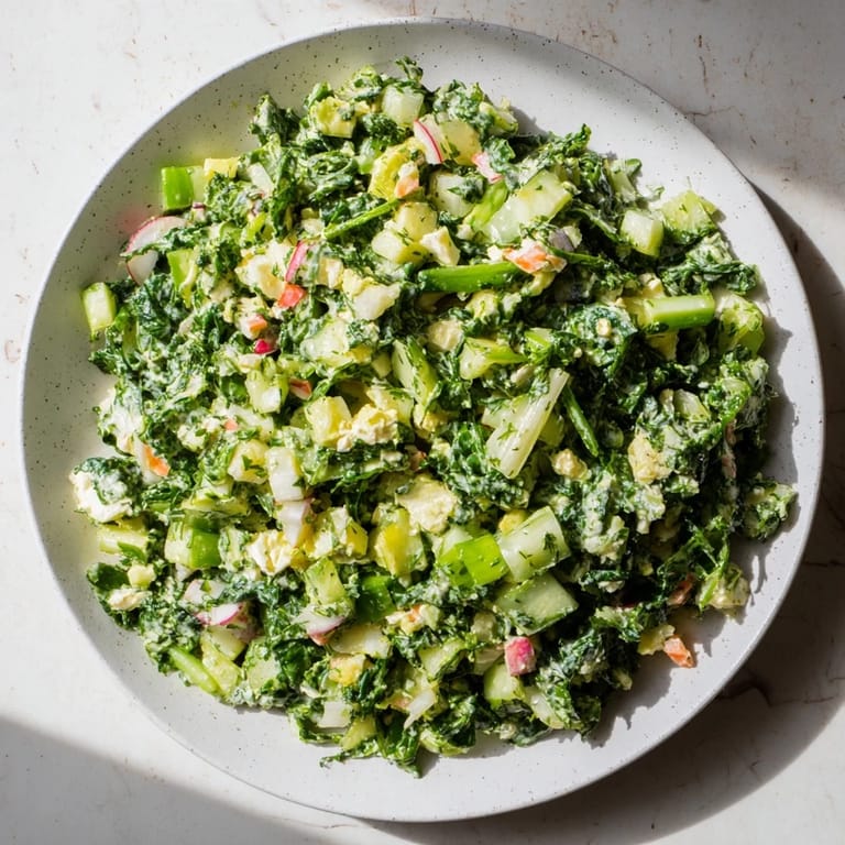 Vibrant and flavorful, this Green Goddess Cabbage Dip features a creamy, bright green dressing coating fresh vegetables.