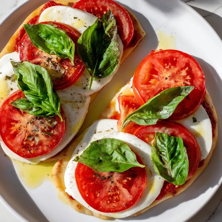 Golden, bubbly Quick Margherita Naan Pizza, a delightful Italian-Indian fusion meal, ready to serve.