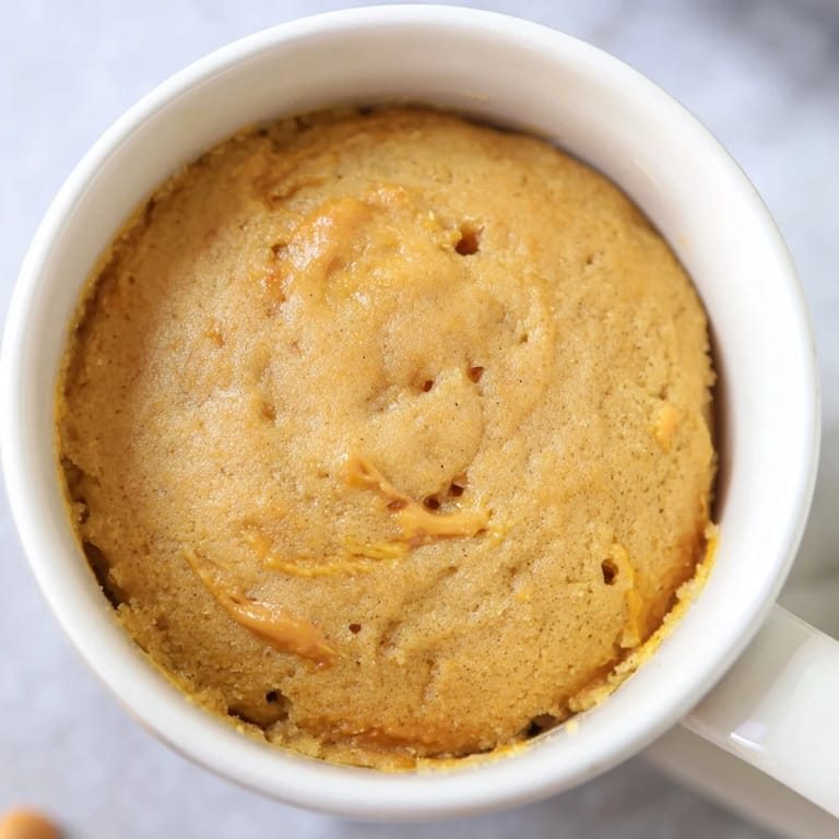 Golden-brown 2-Minute Peanut Butter Mug Cake, perfect for a quick and easy single-serve treat.
