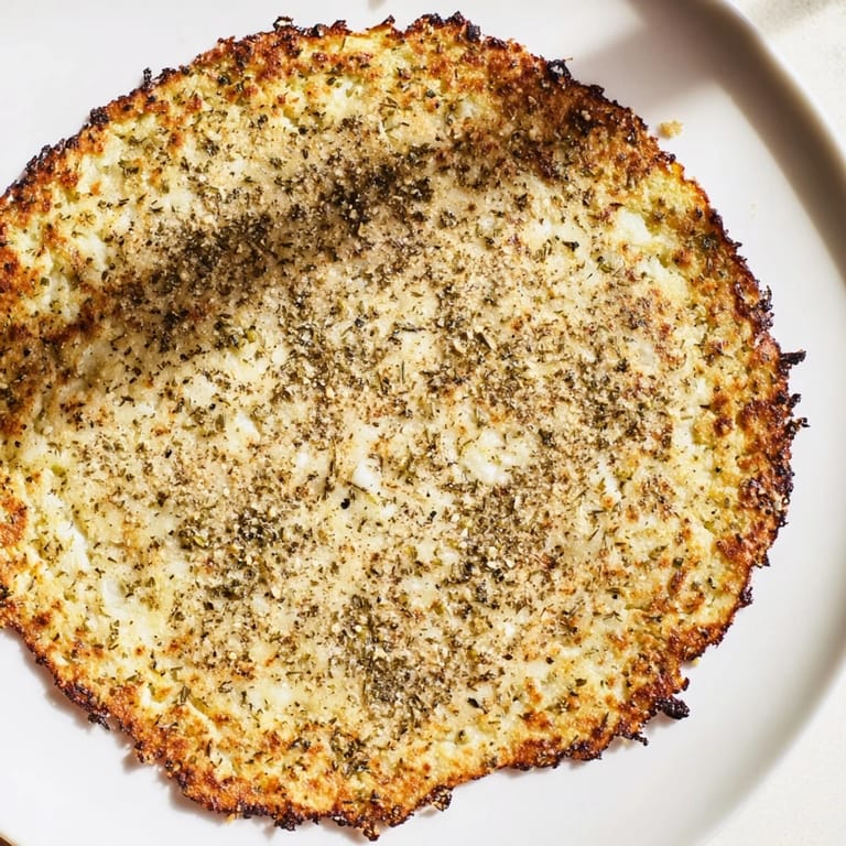 A visually appealing, gluten-free Cauliflower Pizza Crust base for a healthier pizza night treat.